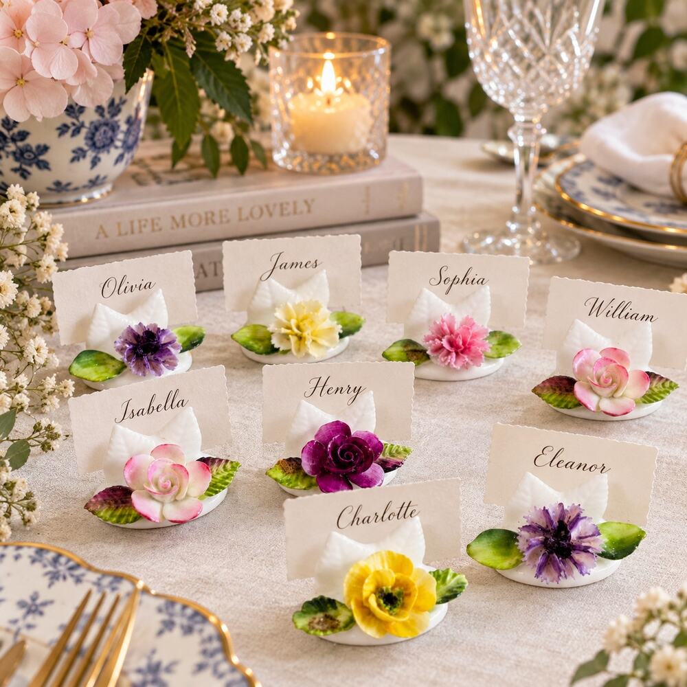 Coalport Bone China Floral Place Card Holders Set of 8 Made in England